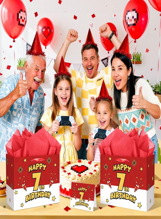 Woosytoo حقيبة هدايا عيد الميلاد السابع من Woosytoo للأولاد، بتصميم كرتوني باللونين الأحمر والأبيض، مغلفة بورق تغليف الألعاب، مع بطاقة معايدة مناديل ورقية، لتزيين حفلات أعياد ميلاد الأطفال بعمر 7 سنوات. - Image 4